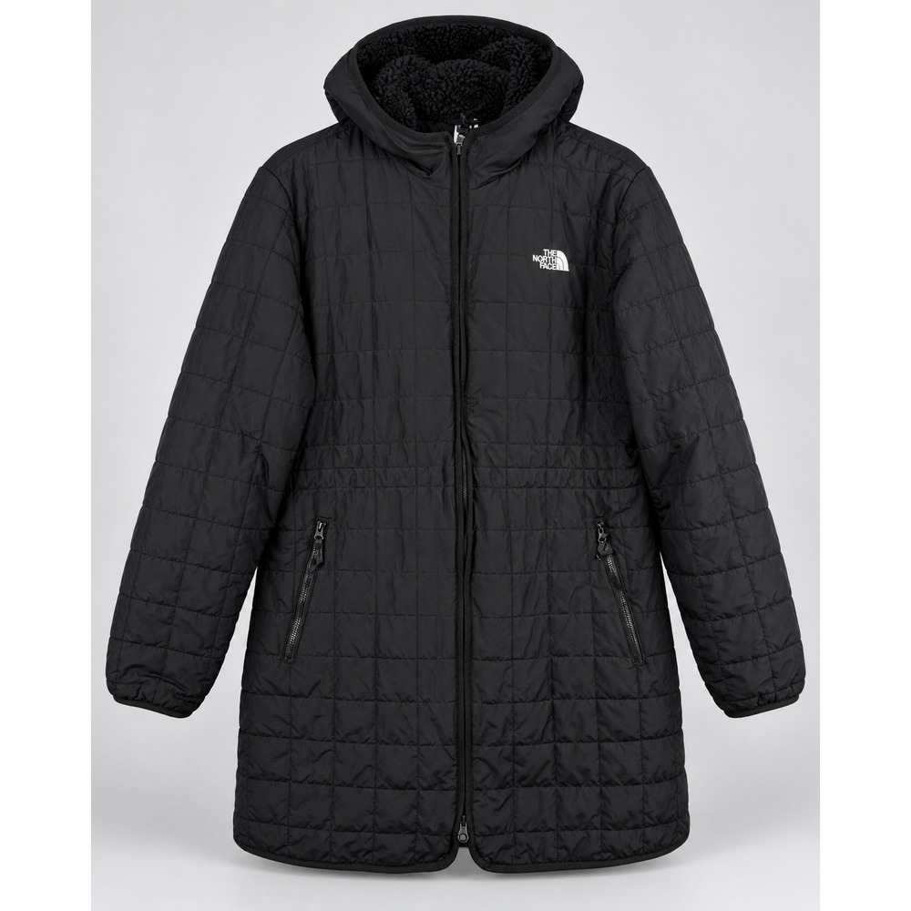 The North Face Womens XL Black Quilted Hooded Jacket Fall Winter Puffer Logo